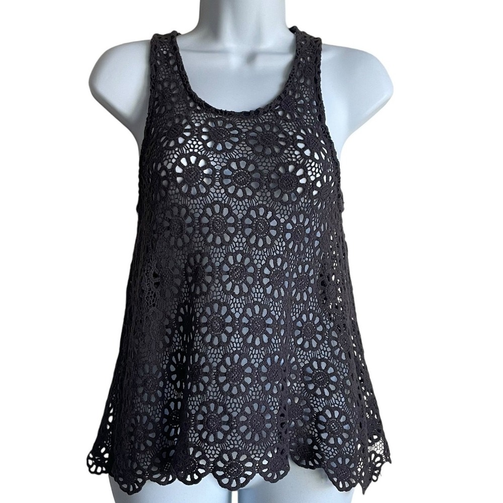 Pins And Needles‎ Womens Crochet Romantic Lace Shell Top XS Brown Indie Festival